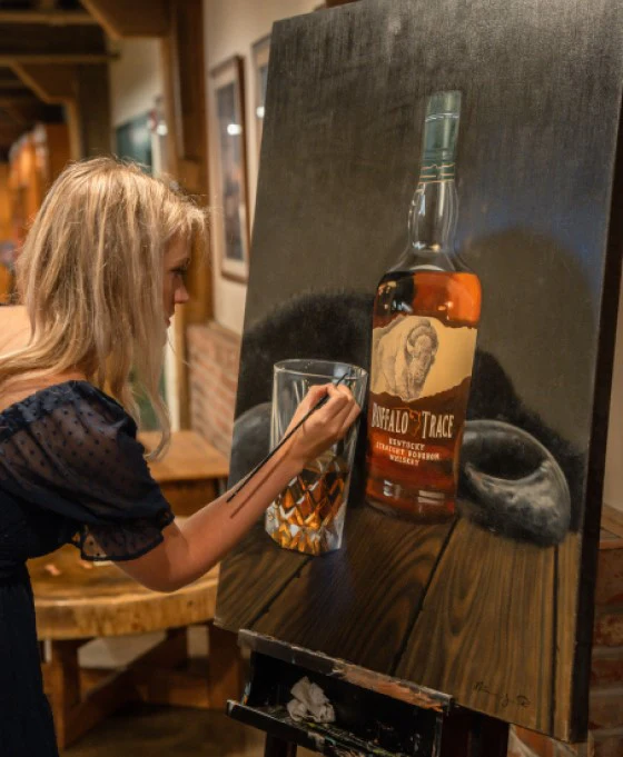 Aimee Smith Buffalo Trace Whiskey Still Life Painting 18×24 - Image 3