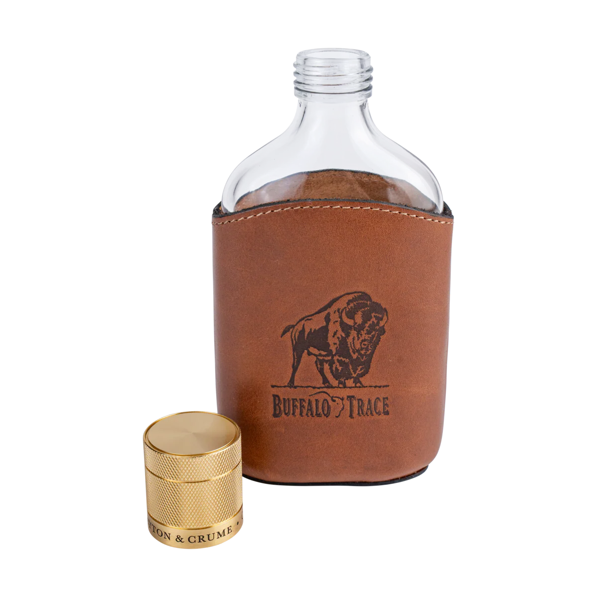 Buffalo Trace Leather Wrapped Glass Flask - Image 2