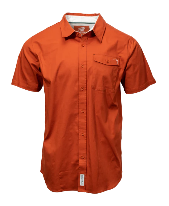 Buffalo Trace Orange Woven Short Sleeve Button Up