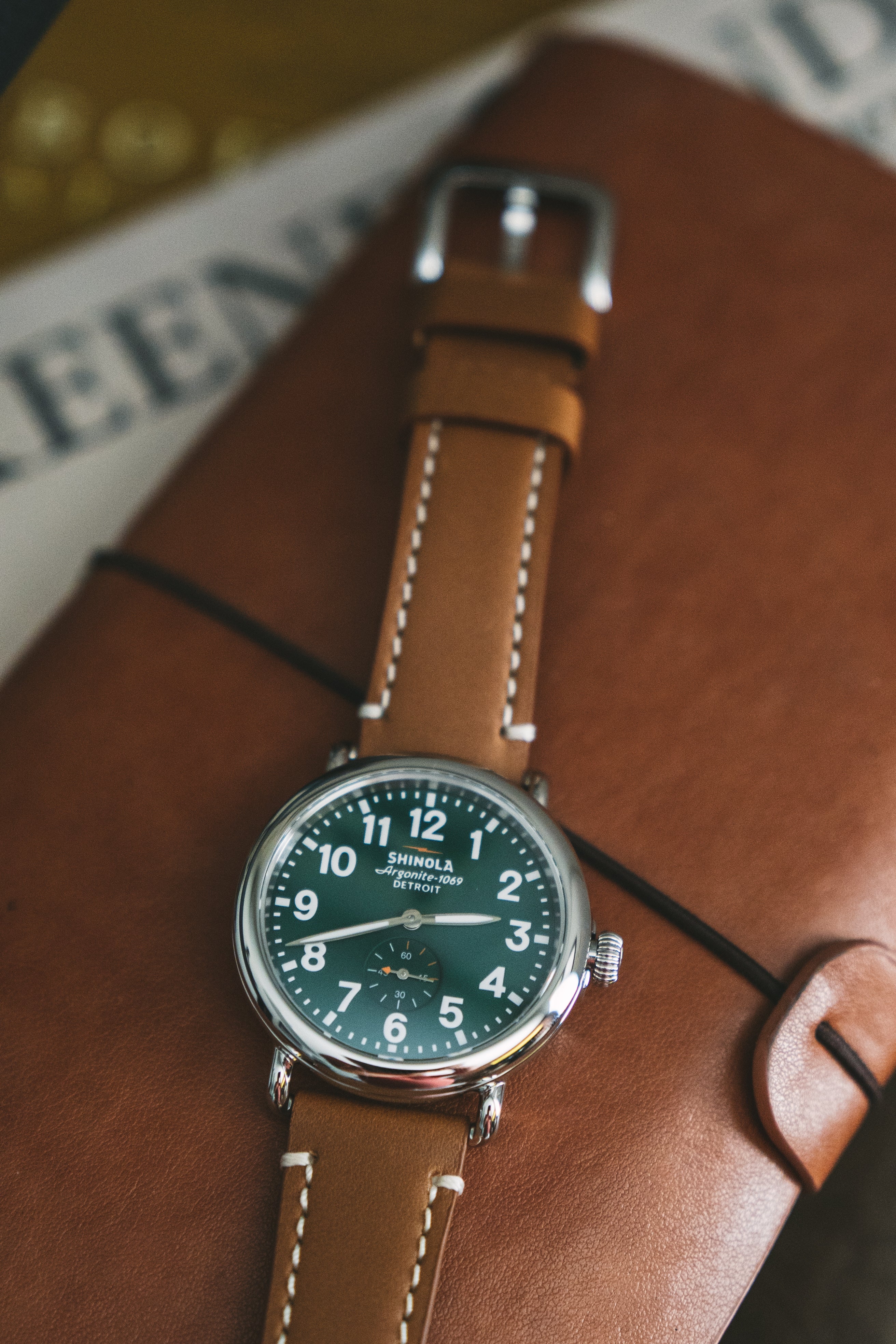 Shinola Buffalo Trace Runwell Watch – Green Dial Brown Strap - Image 7