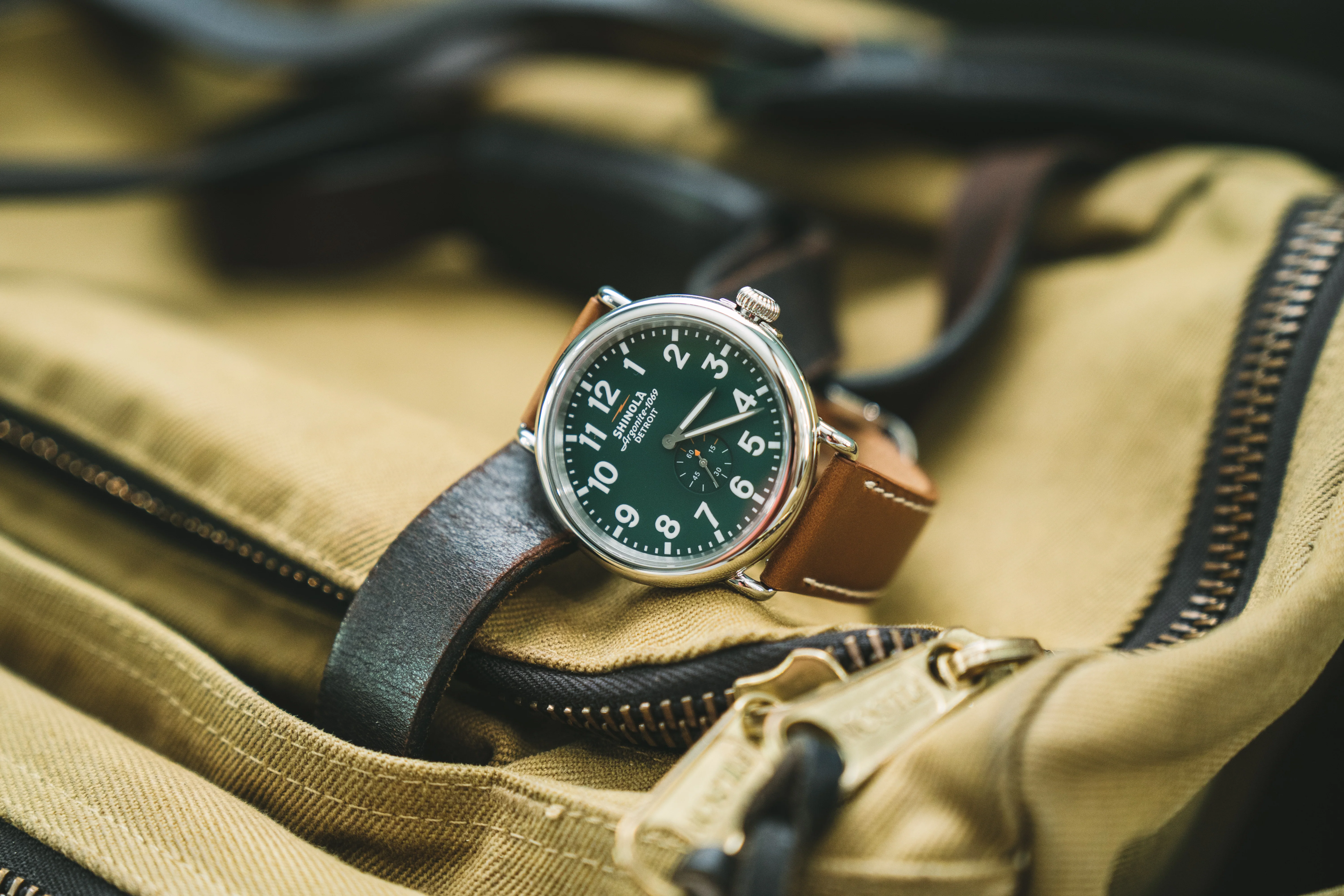 Shinola Buffalo Trace Runwell Watch – Green Dial Brown Strap - Image 8